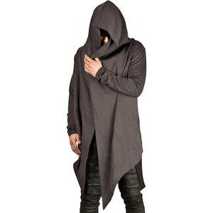 Men's Draped Cardigans Long Sleeve with Hooded Pockets Long Shawl Ruffle
